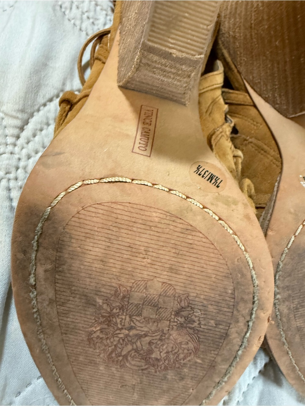 Vince Camuto Tan Perforated Suede Lace-Up Wedge Sandals - Picture 9 of 13